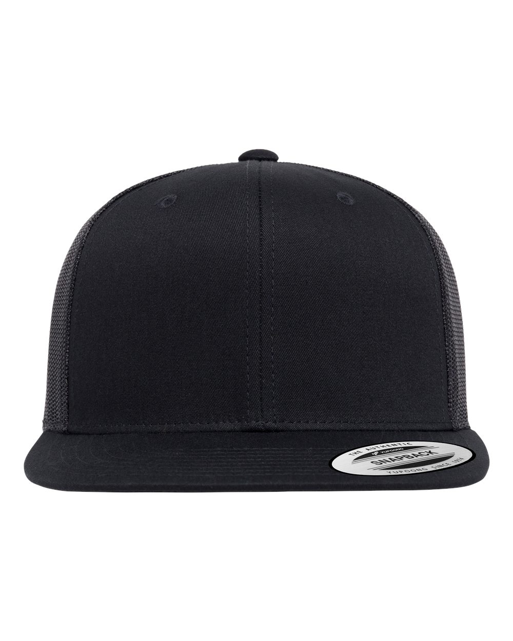 Front View of Black Retro High Profile Trucker Cap - 6609