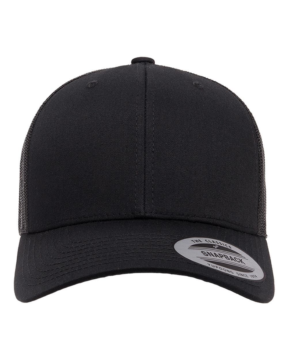 Front View of Black Retro Trucker Cap - 6606