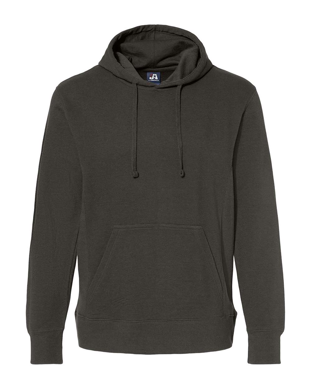 Front View of Black Ripple Fleece Hooded Sweatshirt - 8706