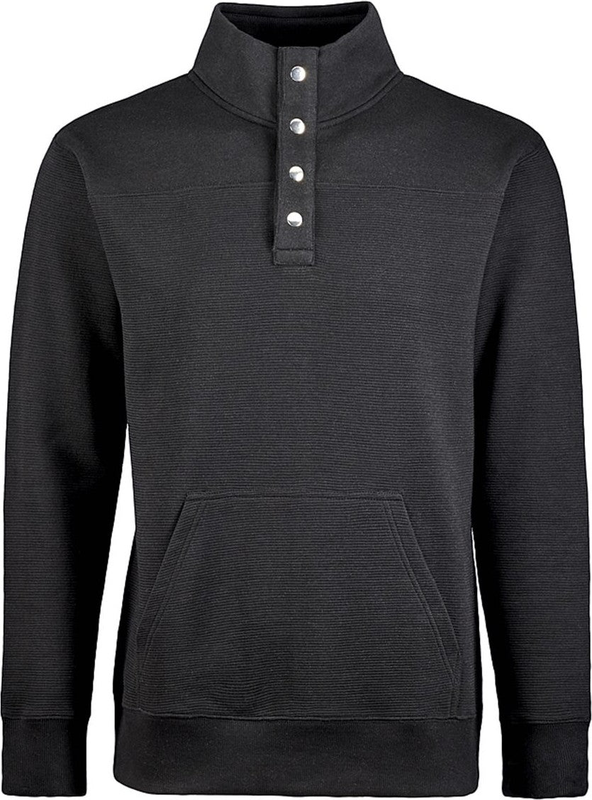 Front View of Black Ripple Fleece Snap Sweatshirt - 8708