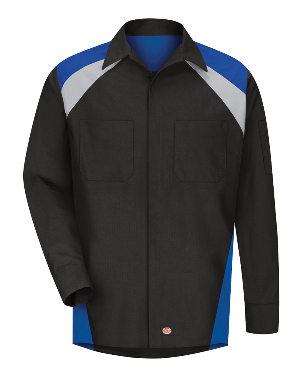 Front View of Black/ Royal Blue/ Light Grey Long Sleeve Tri-Color Shop Shirt - Tall Sizes - SY18T