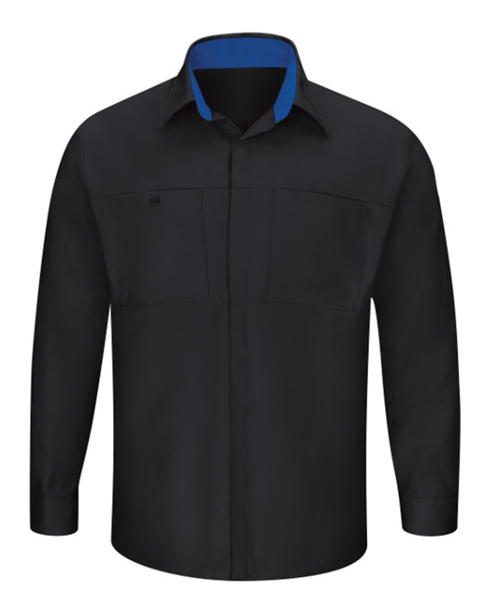 Front View of Black/ Royal Blue Performance Plus Long Sleeve Shirt with OilBlok Technology - SY32