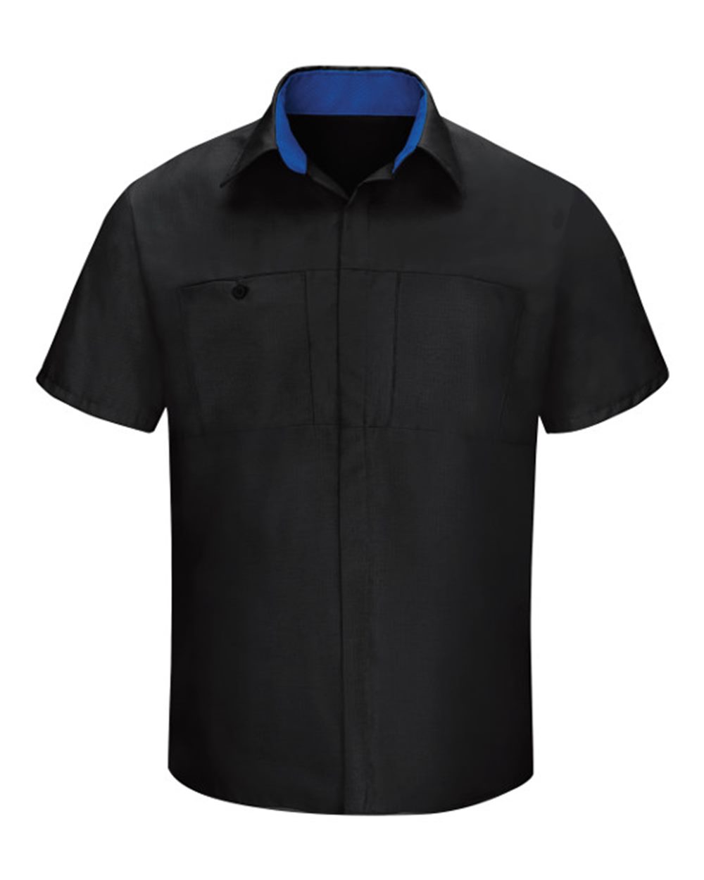 Front View of Black/ Royal Blue Performance Plus Short Sleeve Shirt with Oilblok Technology - Tall Sizes - SY42T