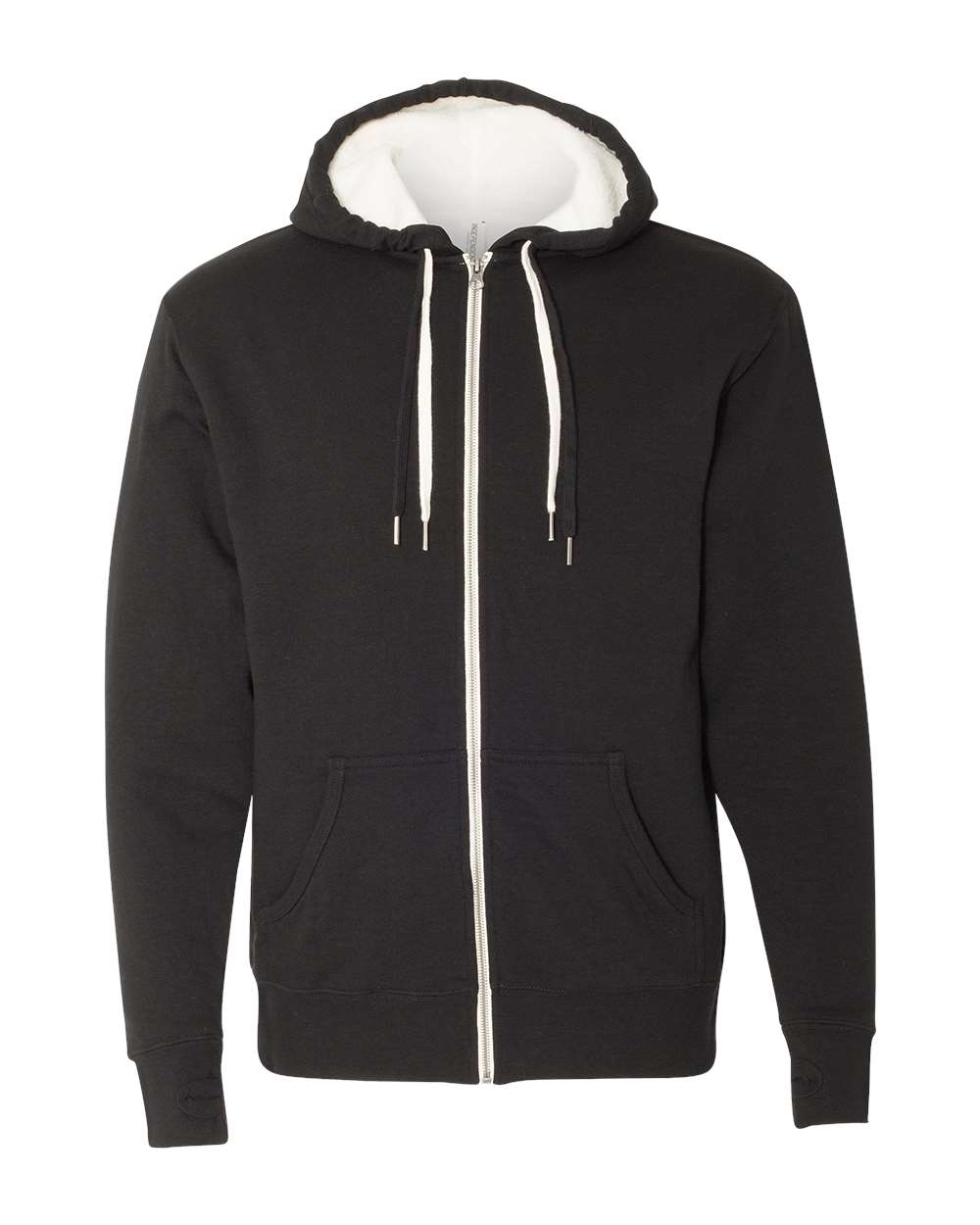 Front View of Black Sherpa-Lined Hooded Sweatshirt - EXP90SHZ