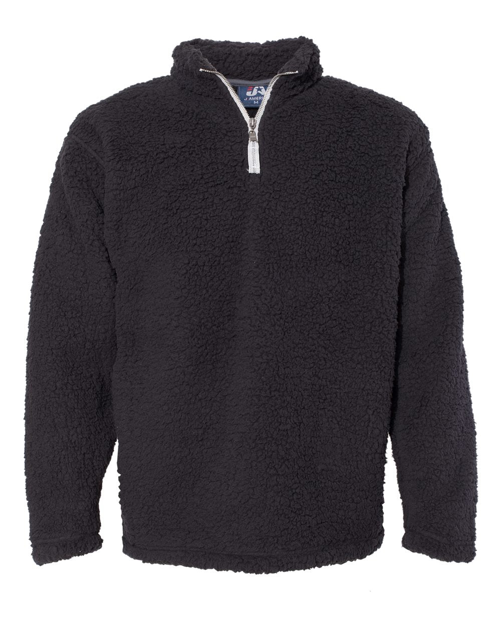 Front View of Black Sherpa Quarter-Zip Pullover - 8454