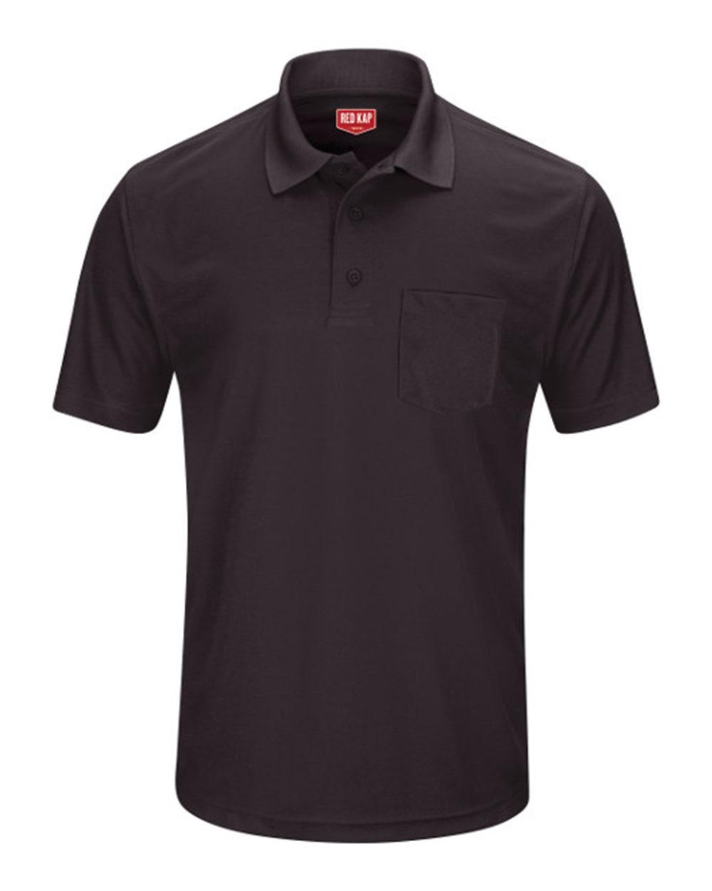 Front View of Black Short Sleeve Performance Knit Pocket Polo - SK98