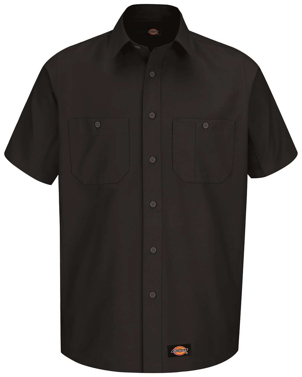 Front View of Black Short Sleeve Work Shirt - WS20