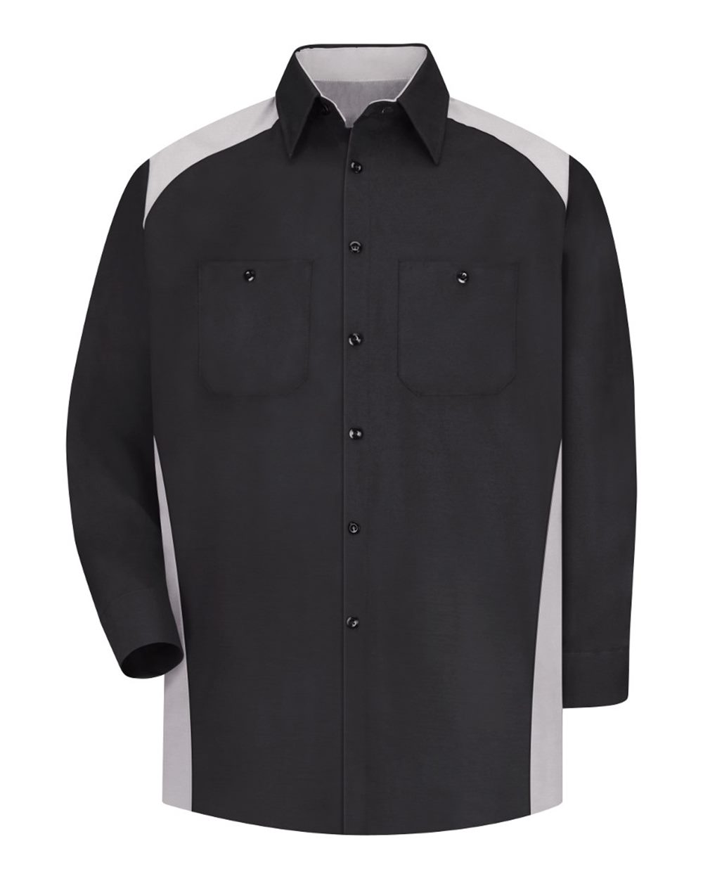 Front View of Black/ Silver Long Sleeve Motorsports Shirt - Tall Sizes - SP18T