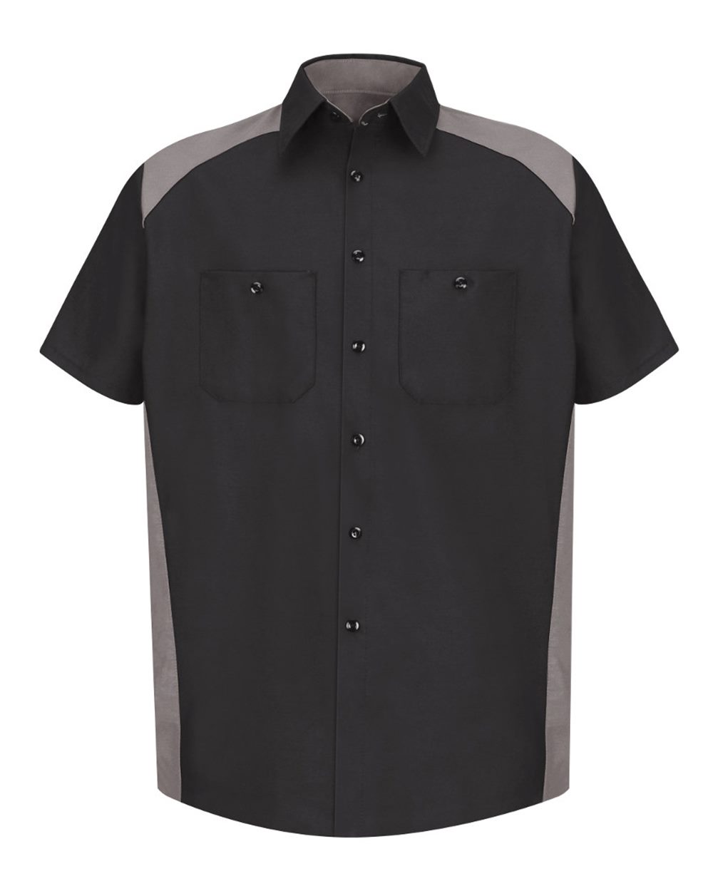 Front View of Black/ Silver Short Sleeve Motorsports Shirt - Tall Sizes - SP28T