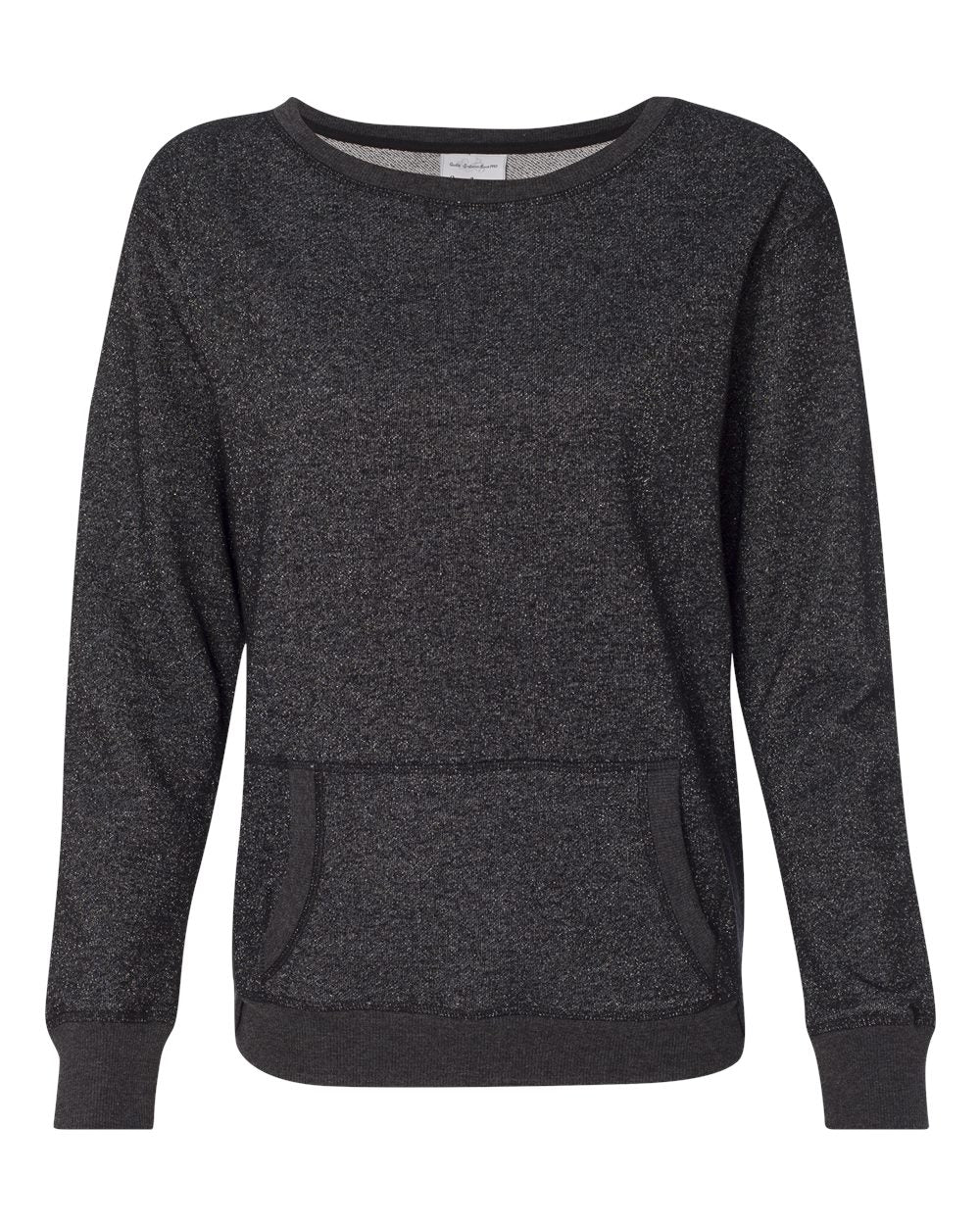 Front View of Black/ Silver Women’s Glitter French Terry Sweatshirt - 8867