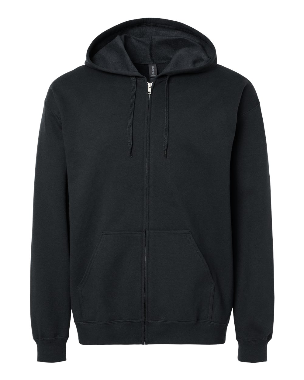 Front View of Black Softstyle® Full-Zip Hooded Sweatshirt - SF600