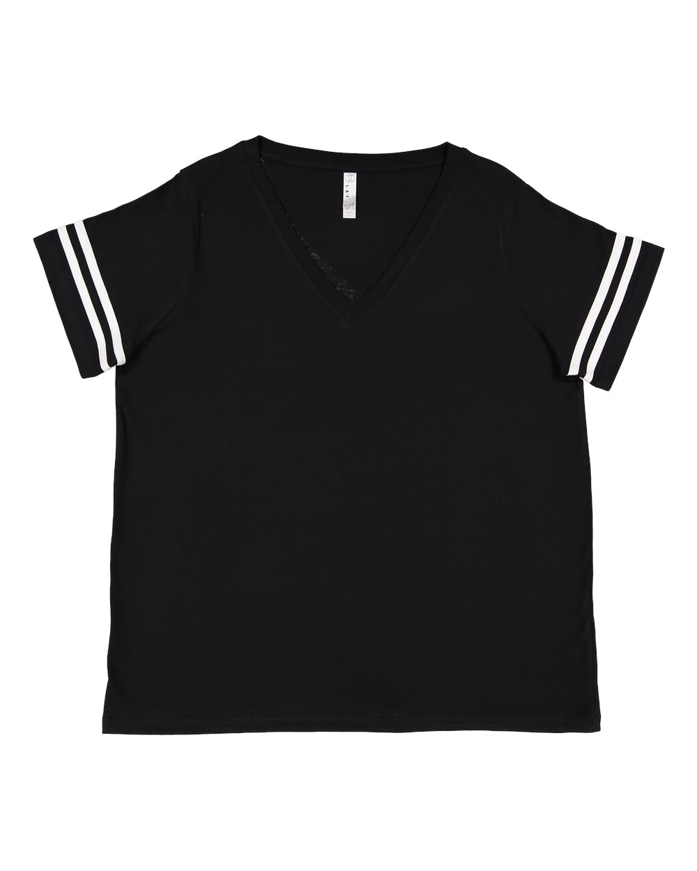 Front View of Black Solid/ White Curvy Collection Women's Vintage Football T-Shirt - 3837