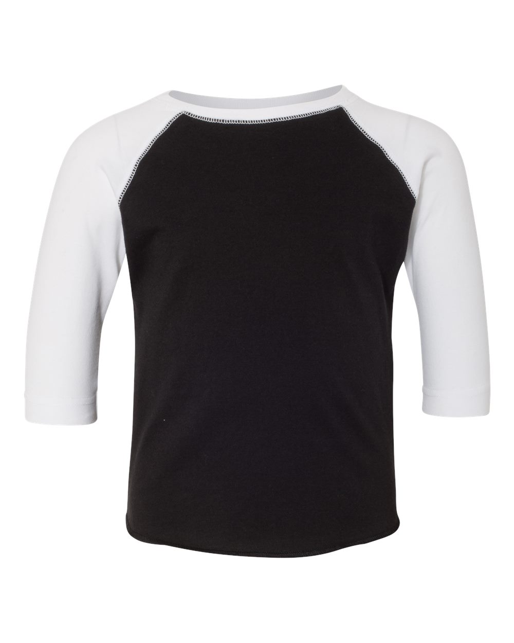 Front View of Black Solid/ White Toddler Baseball Fine Jersey Three-Quarter Sleeve Tee - 3330