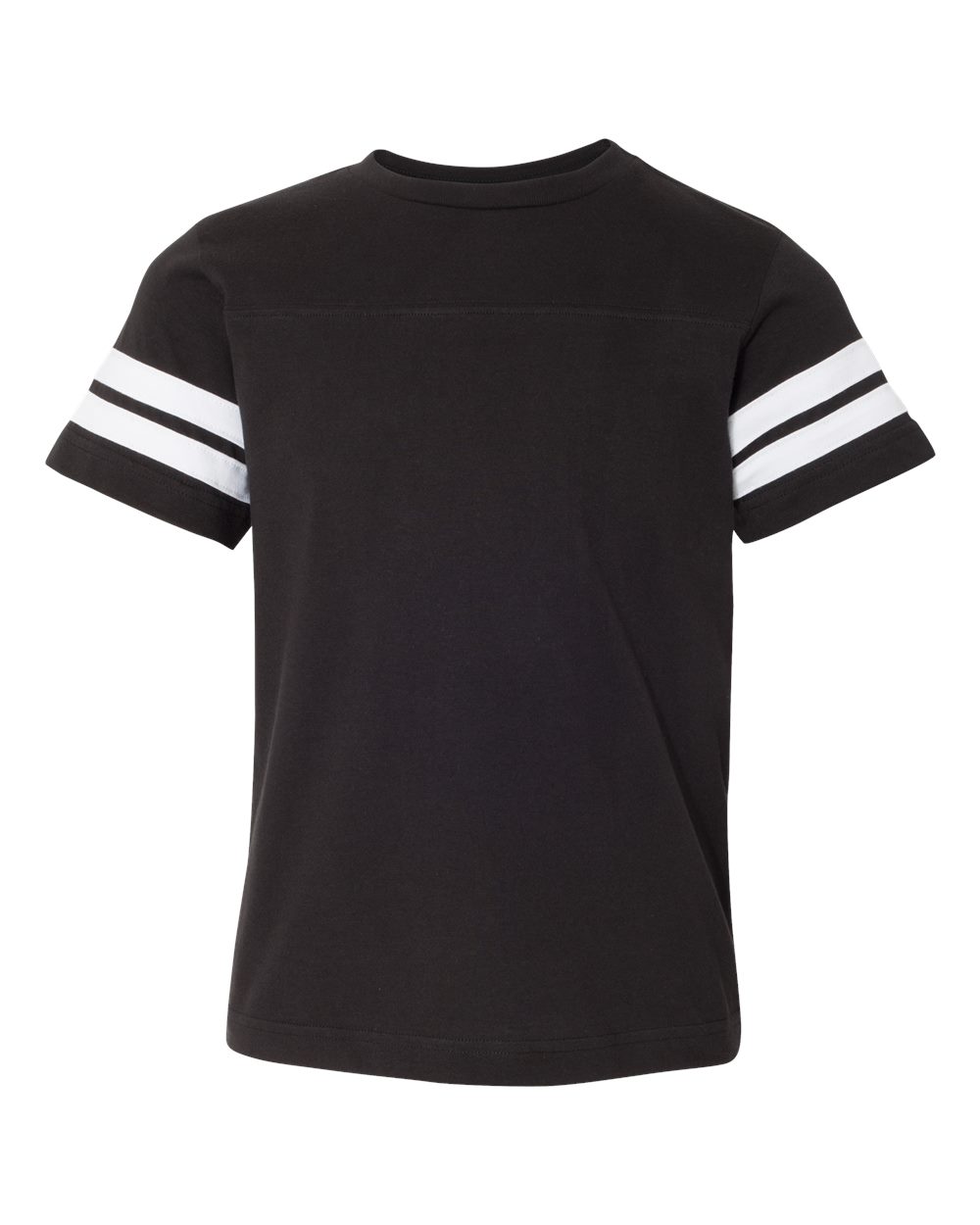 Front View of Black Solid/ White Youth Football Fine Jersey Tee - 6137