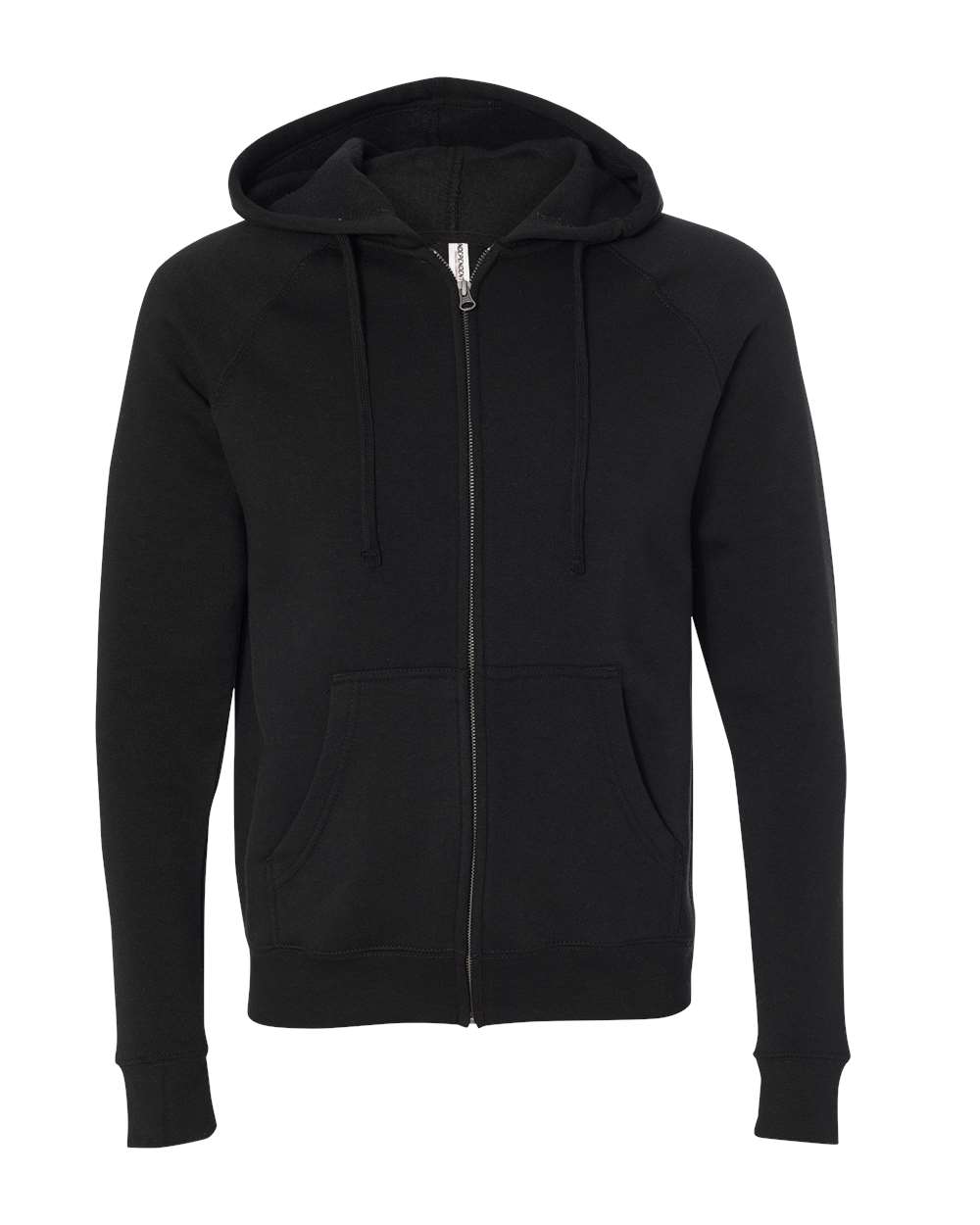 Front View of Black Special Blend Raglan Full-Zip Hooded Sweatshirt - PRM33SBZ