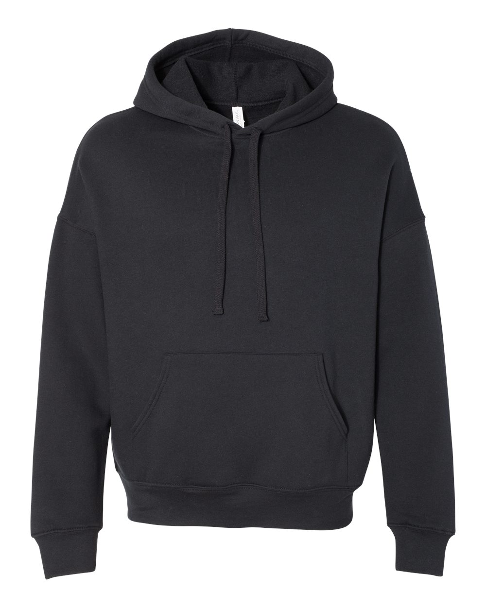 Front View of Black Sponge Fleece Drop Shoulder Hoodie - 3729