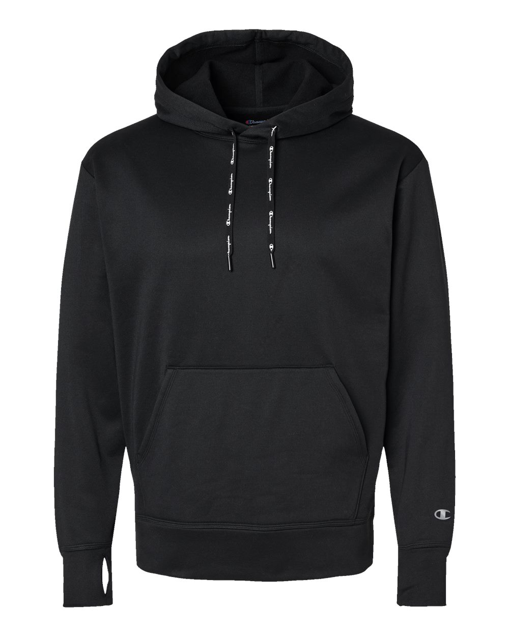 Front View of Black Sport Hooded Sweatshirt - CHP180