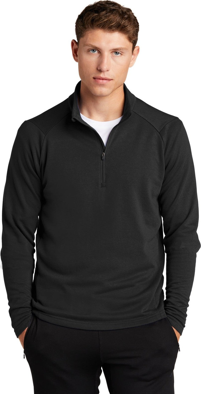 Front View of Black Sport-Tek Lightweight French Terry 1/4-Zip Pullover. ST273