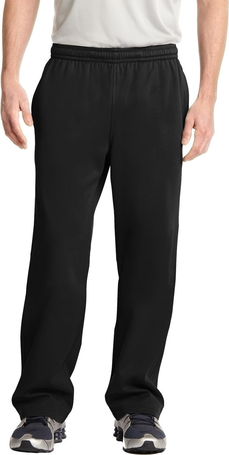 Front View of Black Sport-Tek Sport-Wick Fleece Pant. ST237