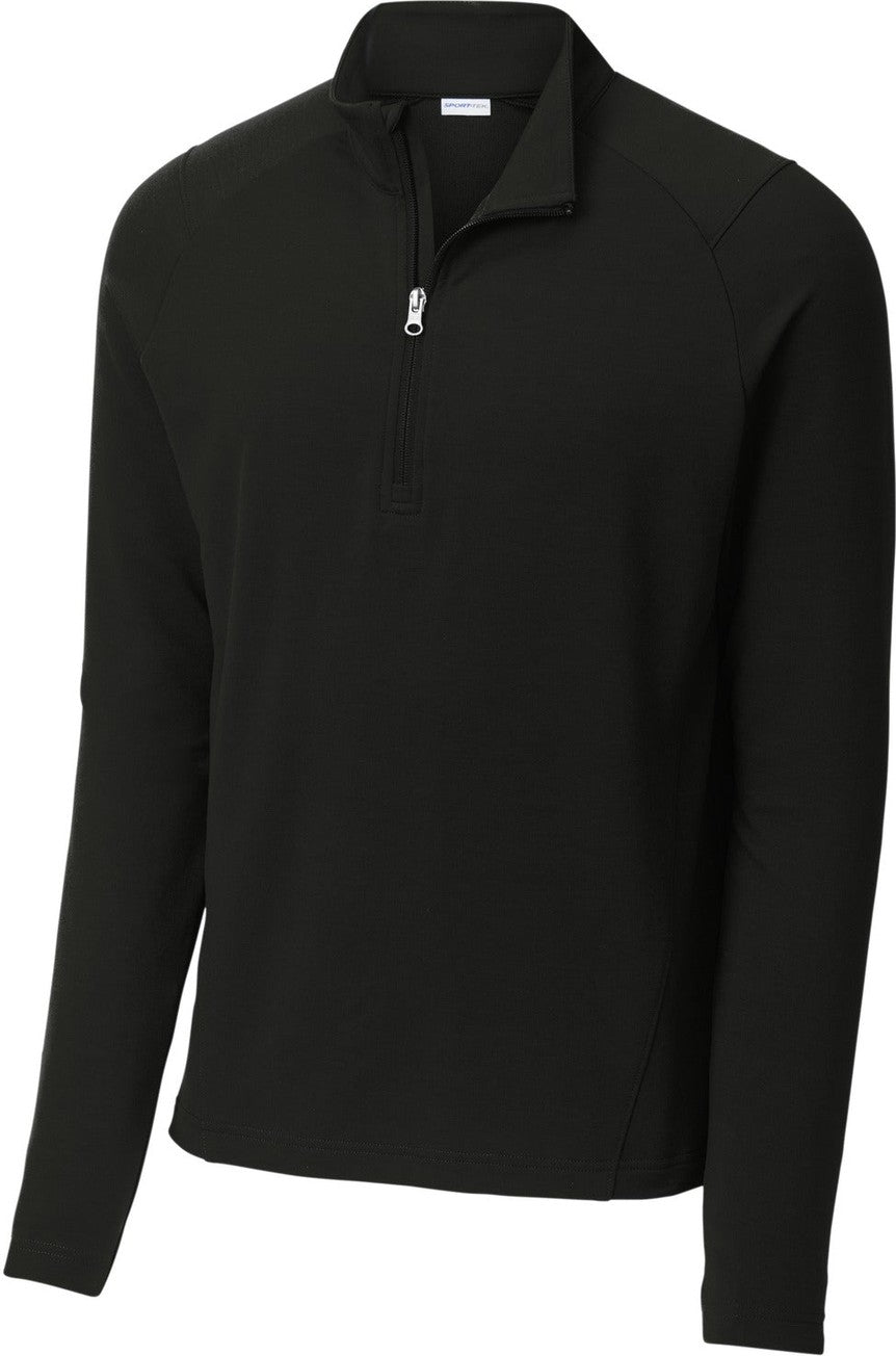 Front View of Black Sport-Tek Sport-Wick Flex Fleece 1/4-Zip. ST561