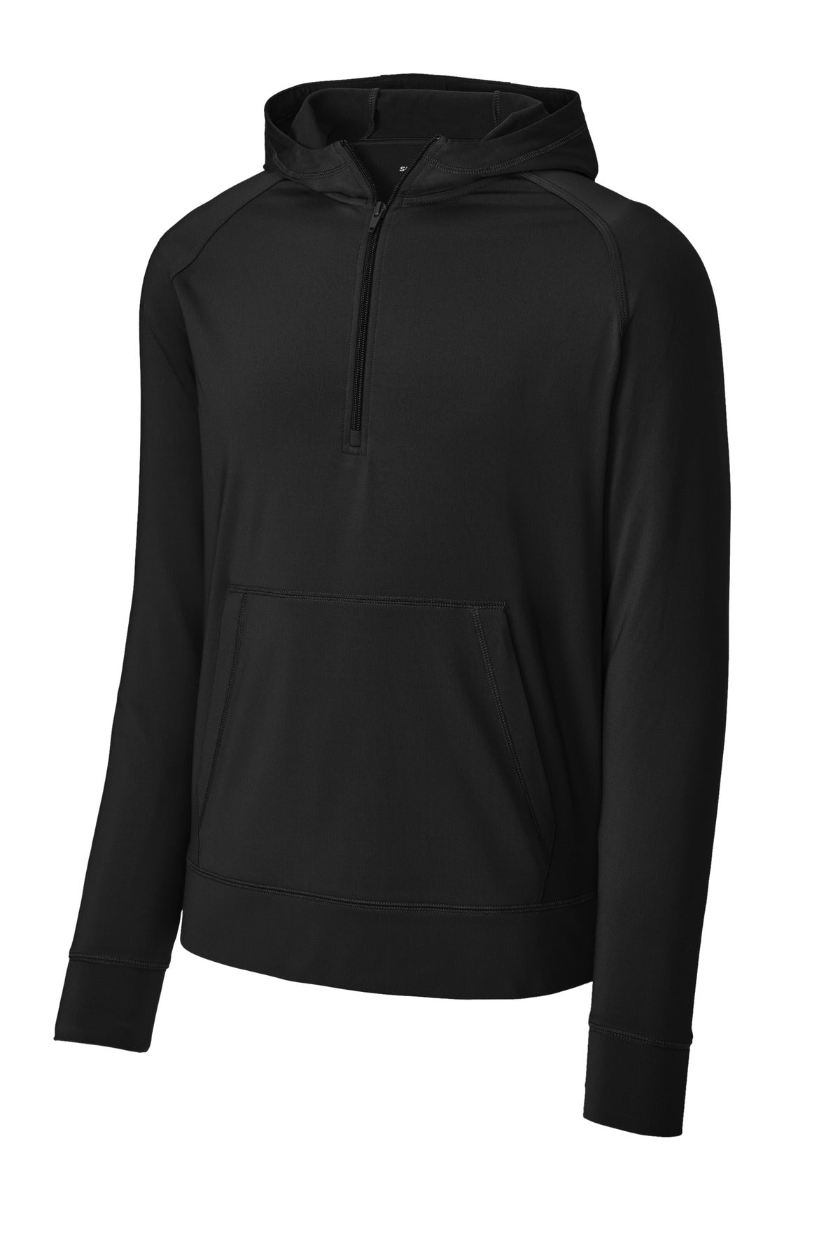 Front View of Black Sport-Tek Sport-Wick Stretch 1/2-Zip Hoodie ST856