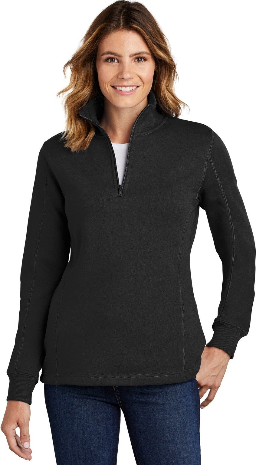Front View of Black Sport-Tek Women's 1/4-Zip Sweatshirt. LST253