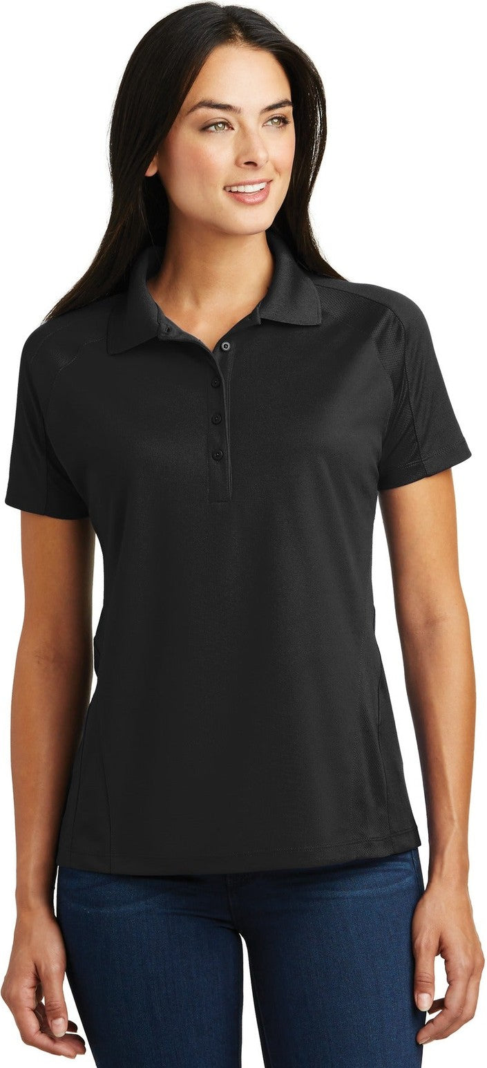 Front View of Black Sport-Tek Women's Dri-Mesh Pro Polo. L474