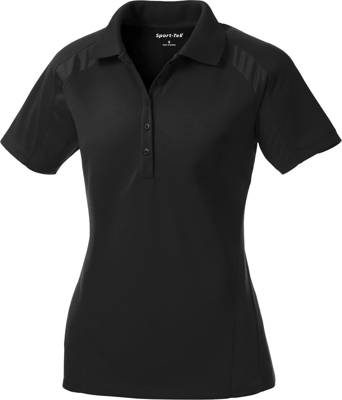 Front View of Black Sport-Tek Women's Dri-Mesh Pro Polo. L474