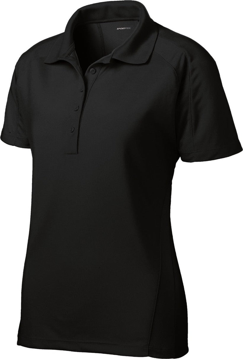 Front View of Black Sport-Tek Women's Dri-Mesh Pro Polo. L474