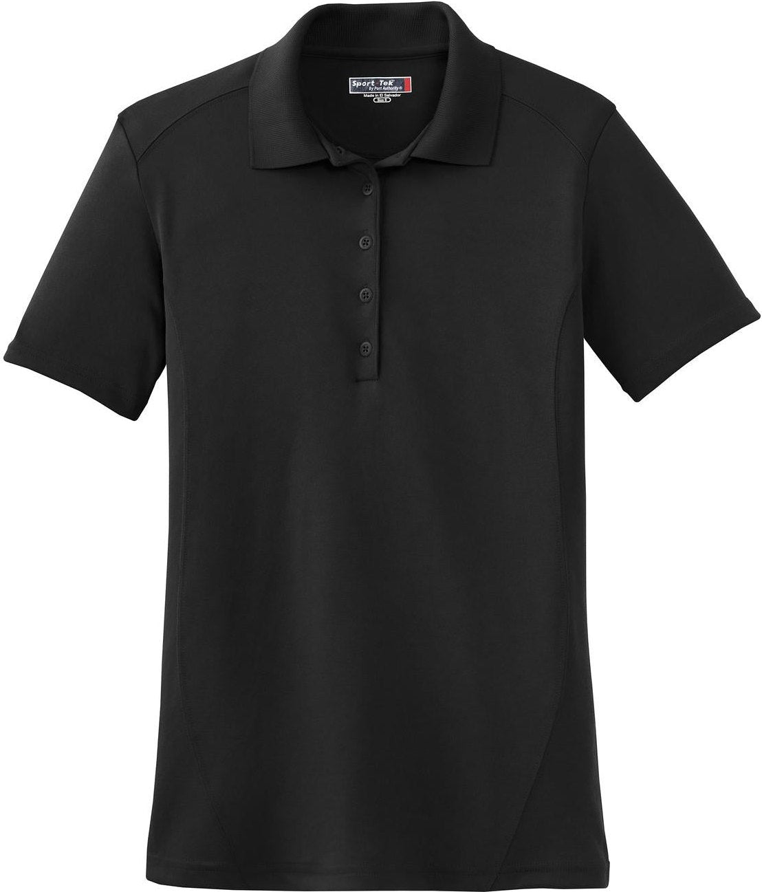 Front View of Black Sport-Tek Women's Dry Zone Raglan Accent Polo. L475
