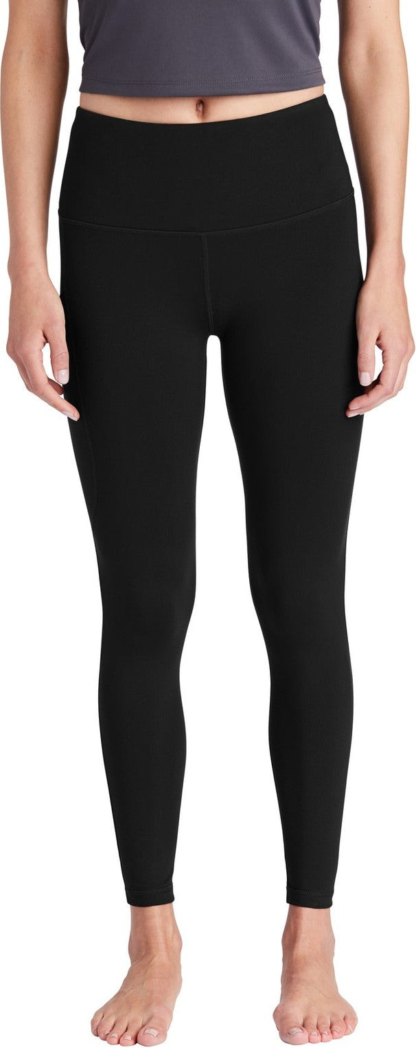 Front View of Black Sport-Tek Women's High Rise 7/8 Legging LPST891