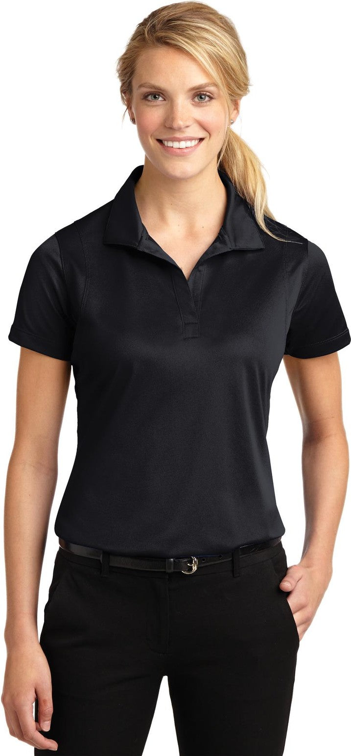 Front View of Black Sport-Tek Women's Micropique Sport-Wick Polo. LST650