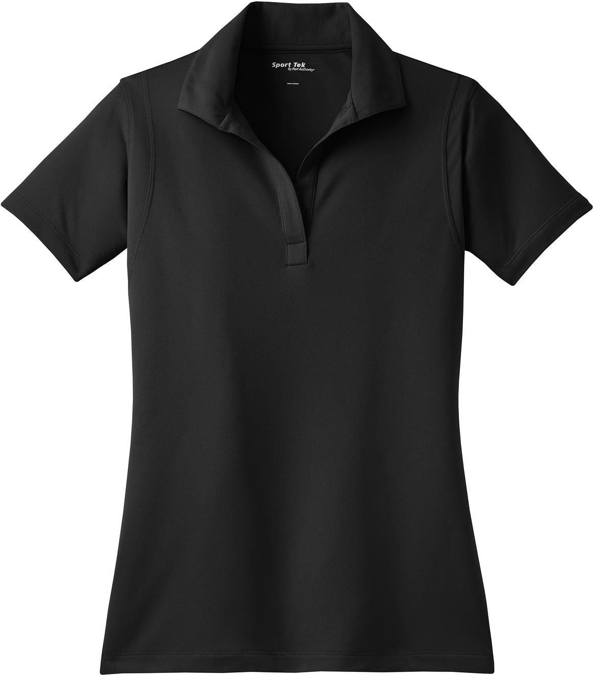 Front View of Black Sport-Tek Women's Micropique Sport-Wick Polo. LST650