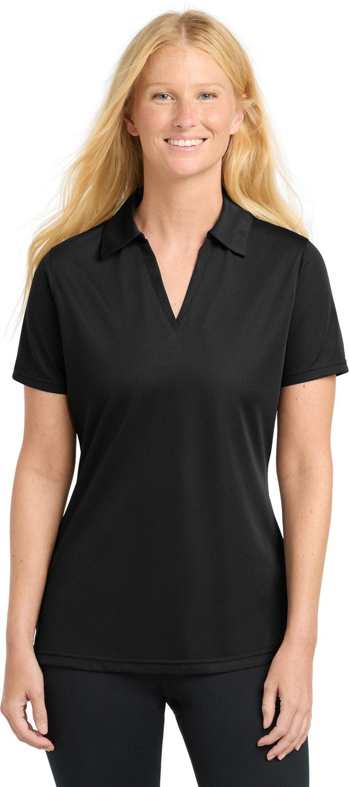 Front View of Black Sport-Tek Women's PosiCharge Active Textured Polo. LST690