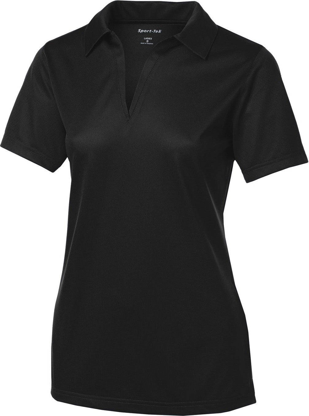 Front View of Black Sport-Tek Women's PosiCharge Active Textured Polo. LST690