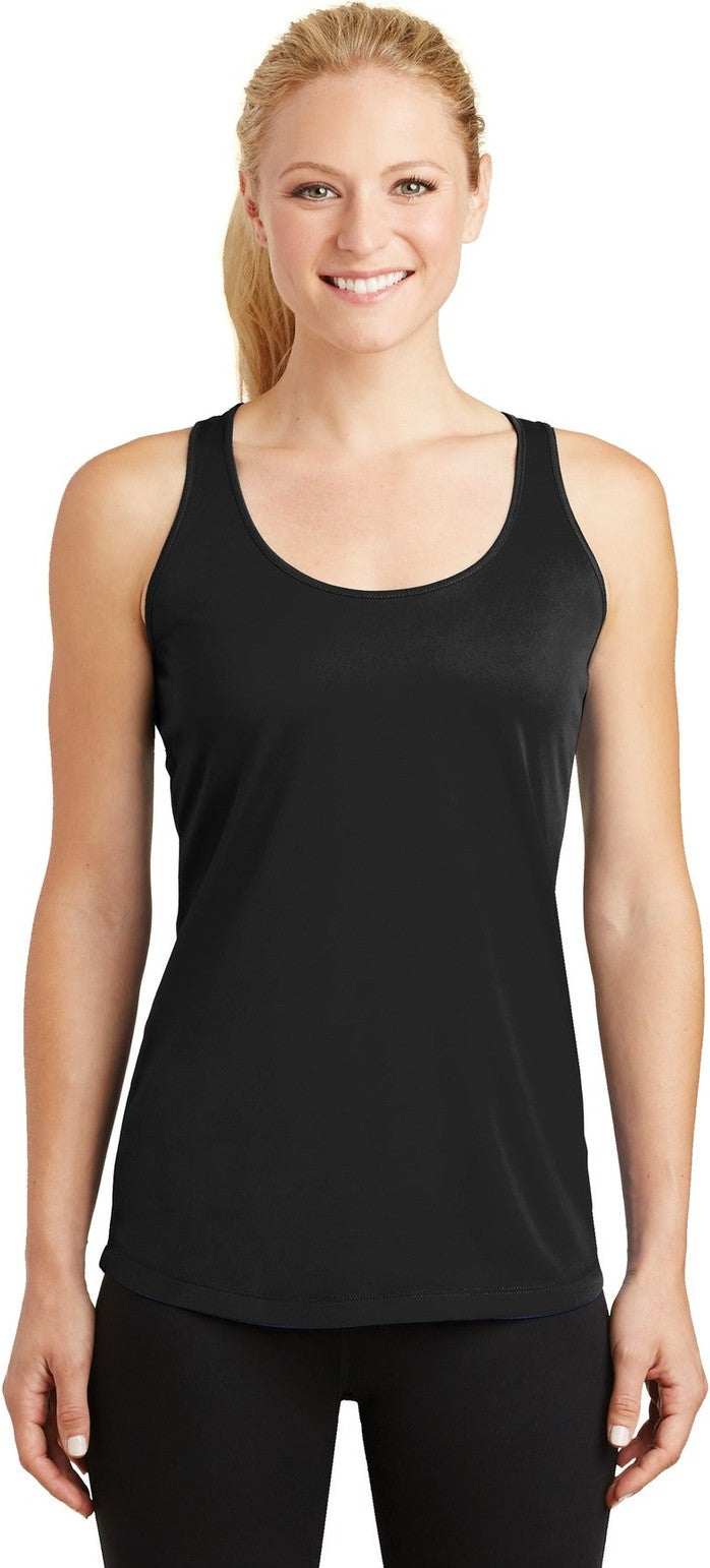 Front View of Black Sport-Tek Women's PosiCharge Competitor Racerback Tank. LST356