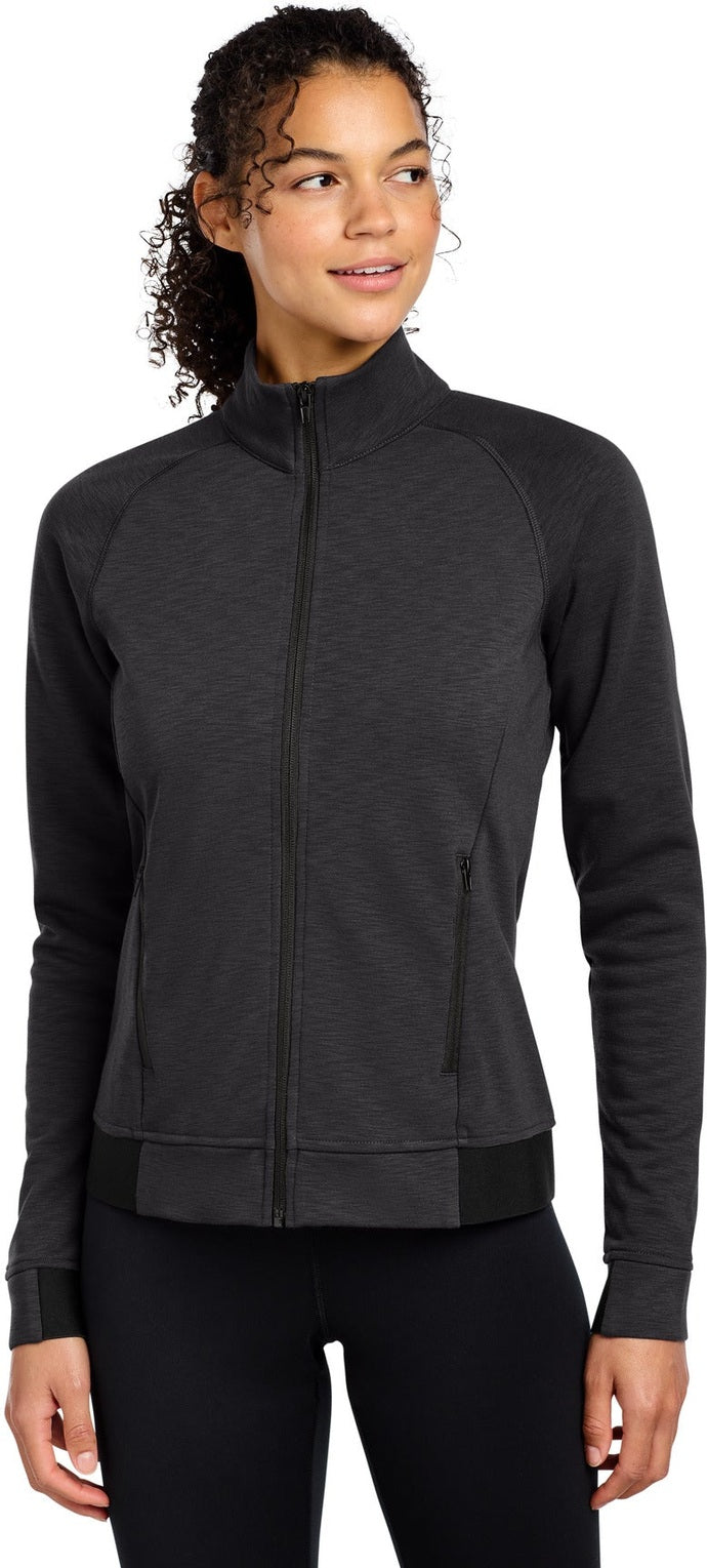 Front View of Black Sport-Tek Women's PosiCharge Strive Full-Zip LST570