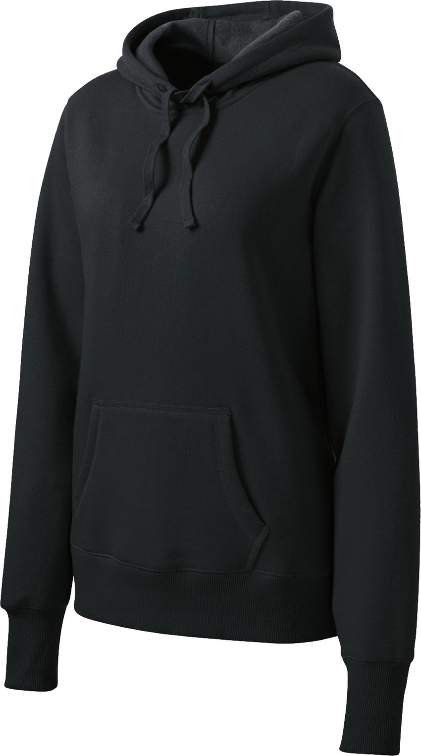 Front View of Black Sport-Tek Women's Pullover Hooded Sweatshirt. LST254