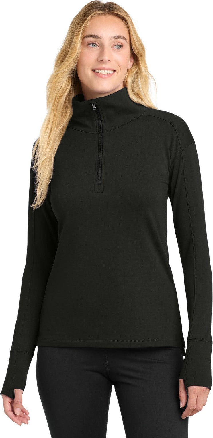Front View of Black Sport-Tek Women's Sport-Wick Flex Fleece 1/4-Zip. LST561