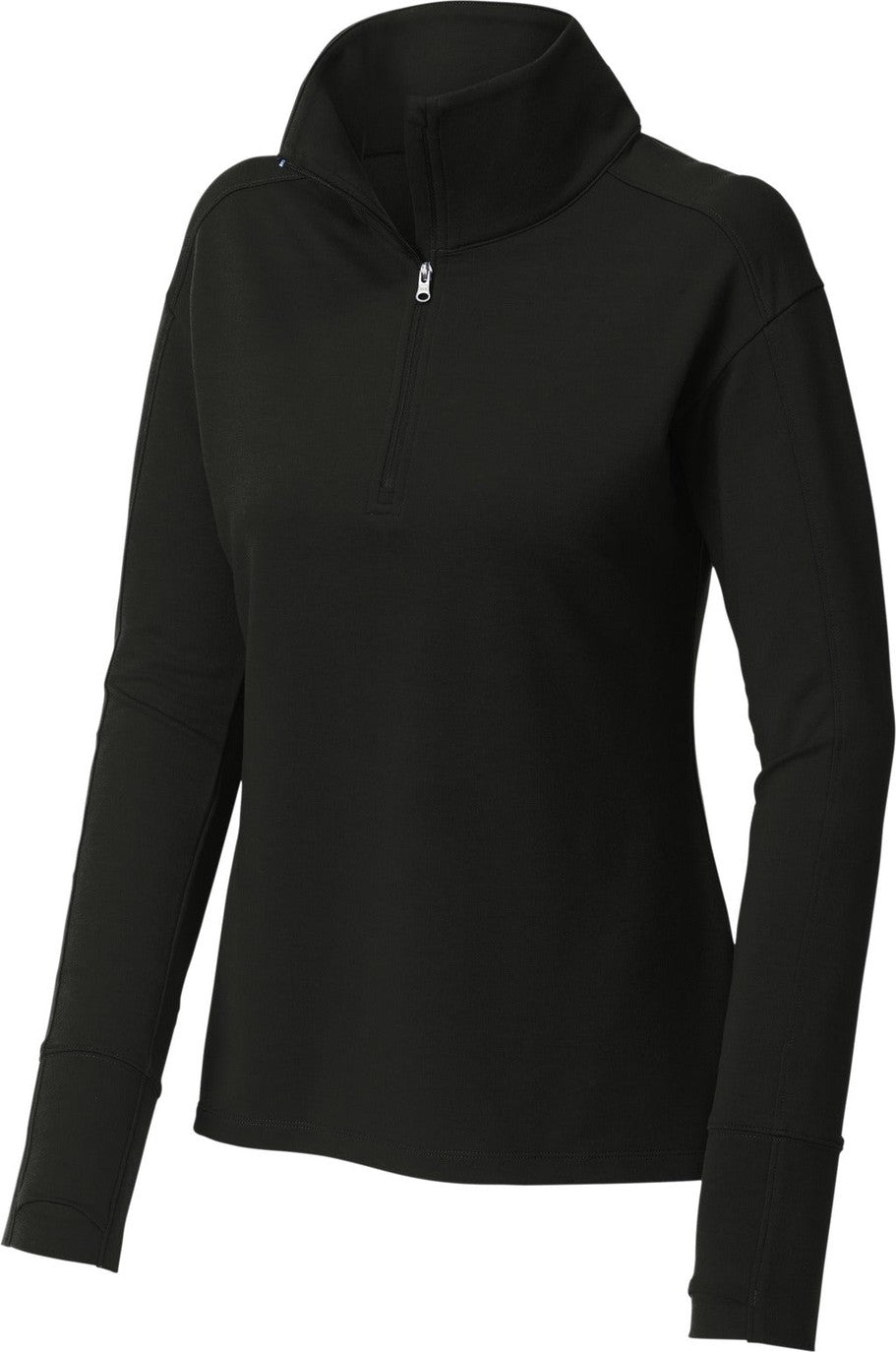 Front View of Black Sport-Tek Women's Sport-Wick Flex Fleece 1/4-Zip. LST561