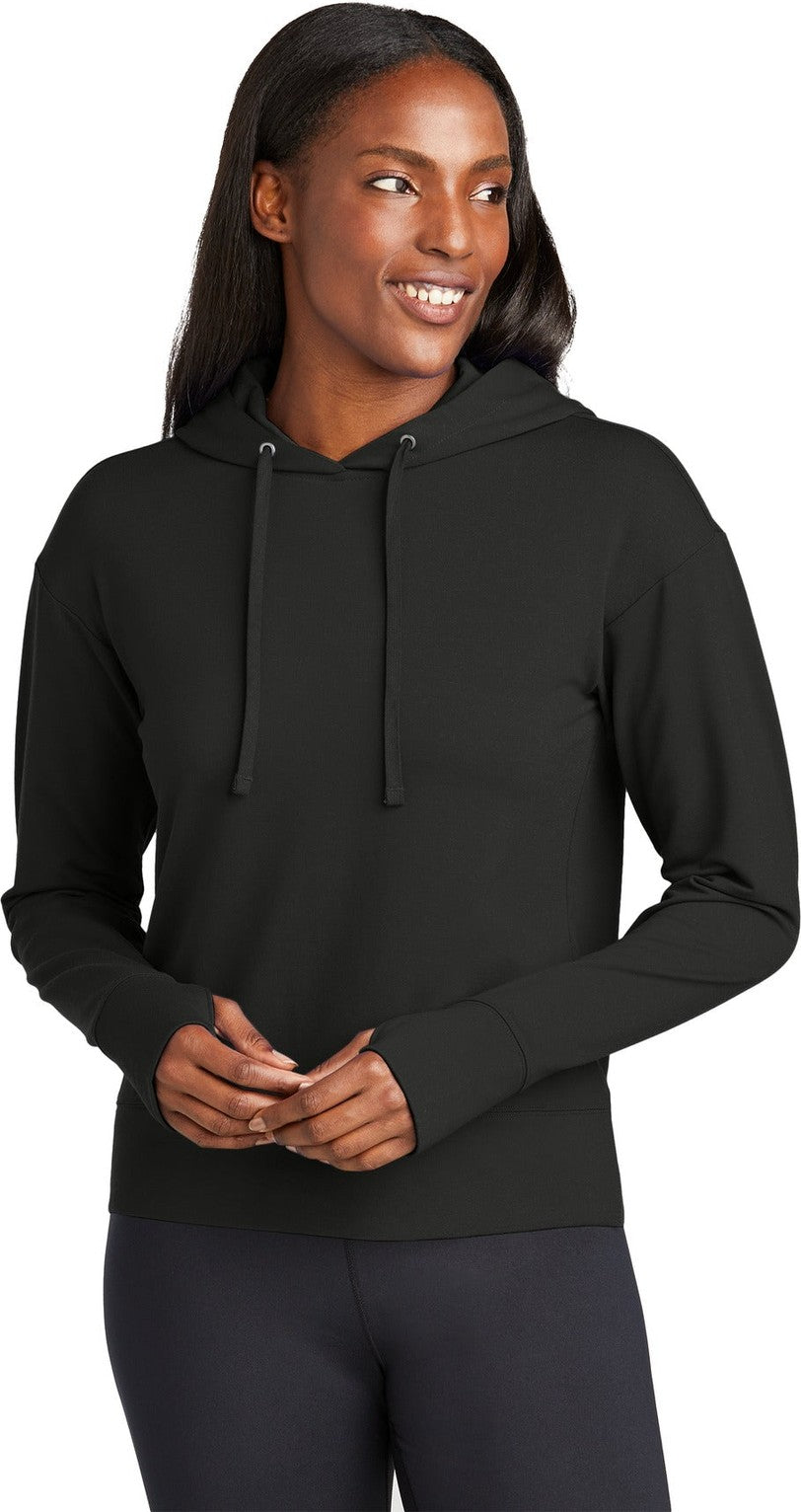 Front View of Black Sport-Tek Women's Sport-Wick Flex Fleece Pullover Hoodie LST562