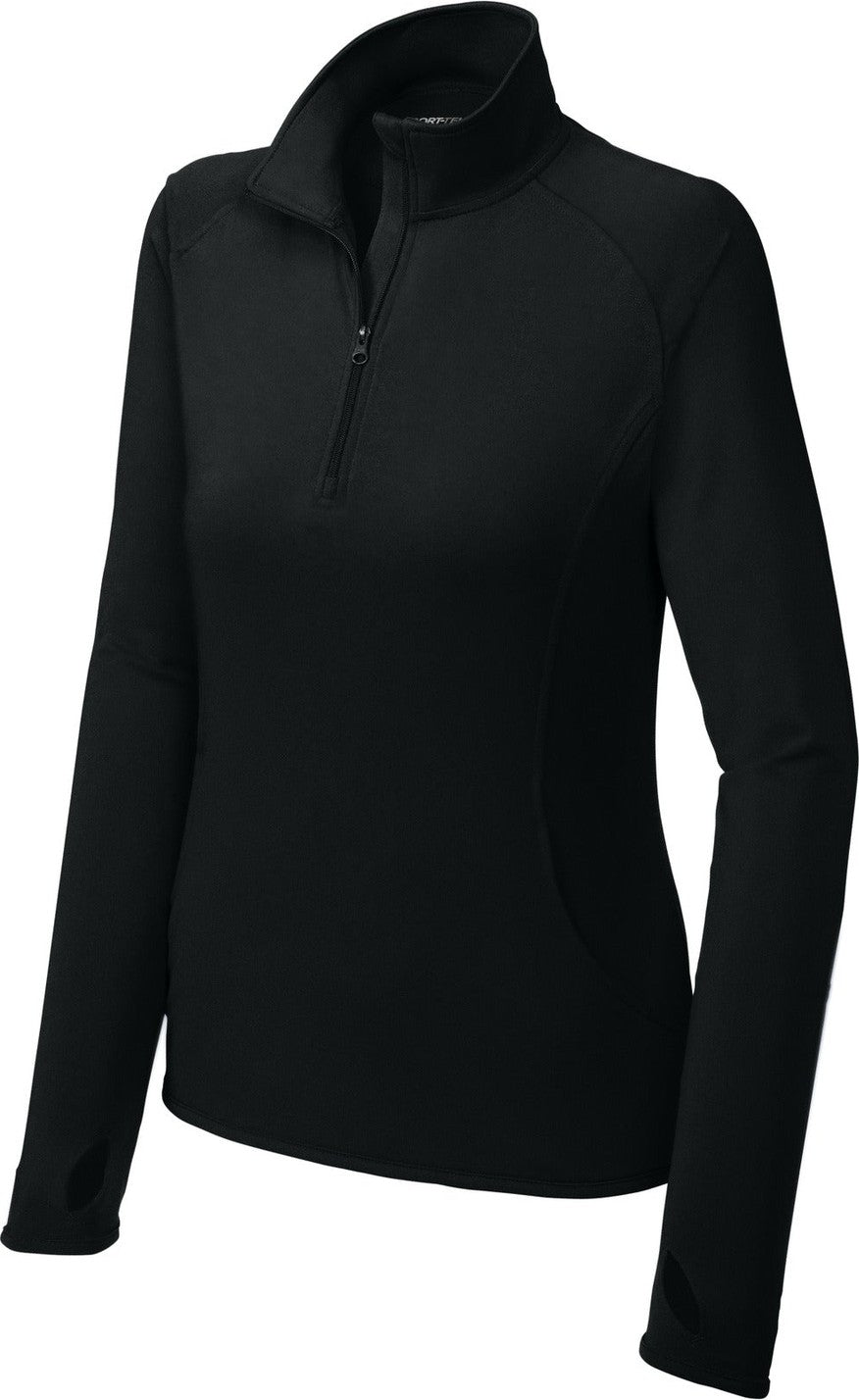 Front View of Black Sport-Tek Women's Sport-Wick Stretch 1/4-Zip Pullover. LST850
