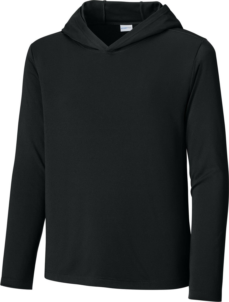 Front View of Black Sport-Tek Youth Posi-UV Pro Long Sleeve Hoodie YST420LSH