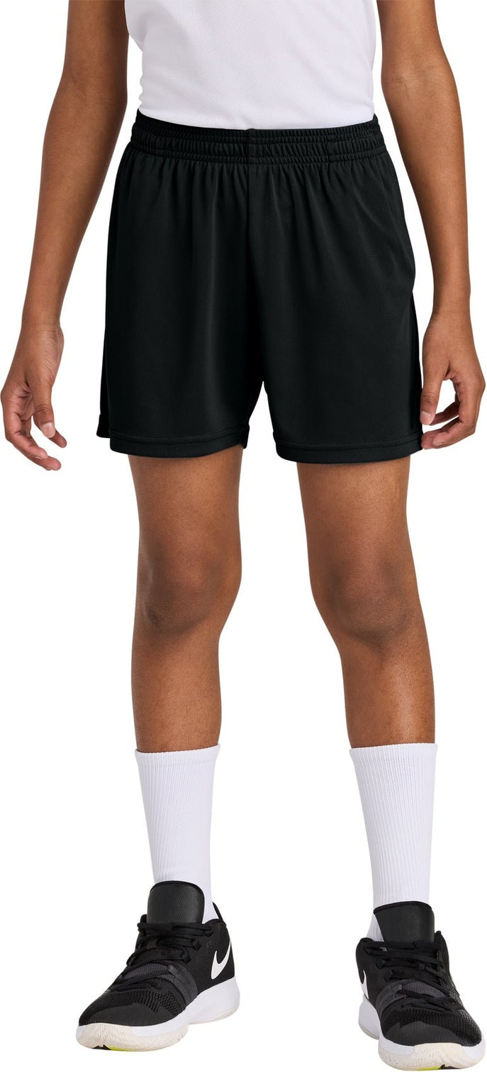Front View of Black Sport-Tek Youth PosiCharge Competitor 5" Pocketed Short YST349P