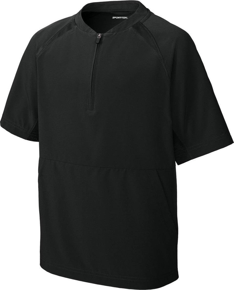 Front View of Black Sport-Tek Youth Repeat 1/2-Zip Short Sleeve Jacket YJST489