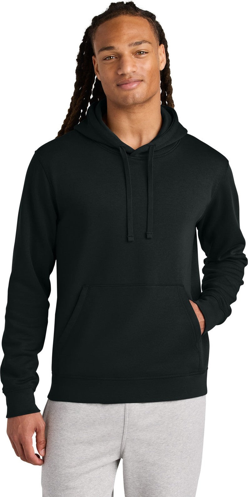 Front View of Black Stanley/Stella Unisex Drummer 2.0 Hooded Sweatshirt SXU009