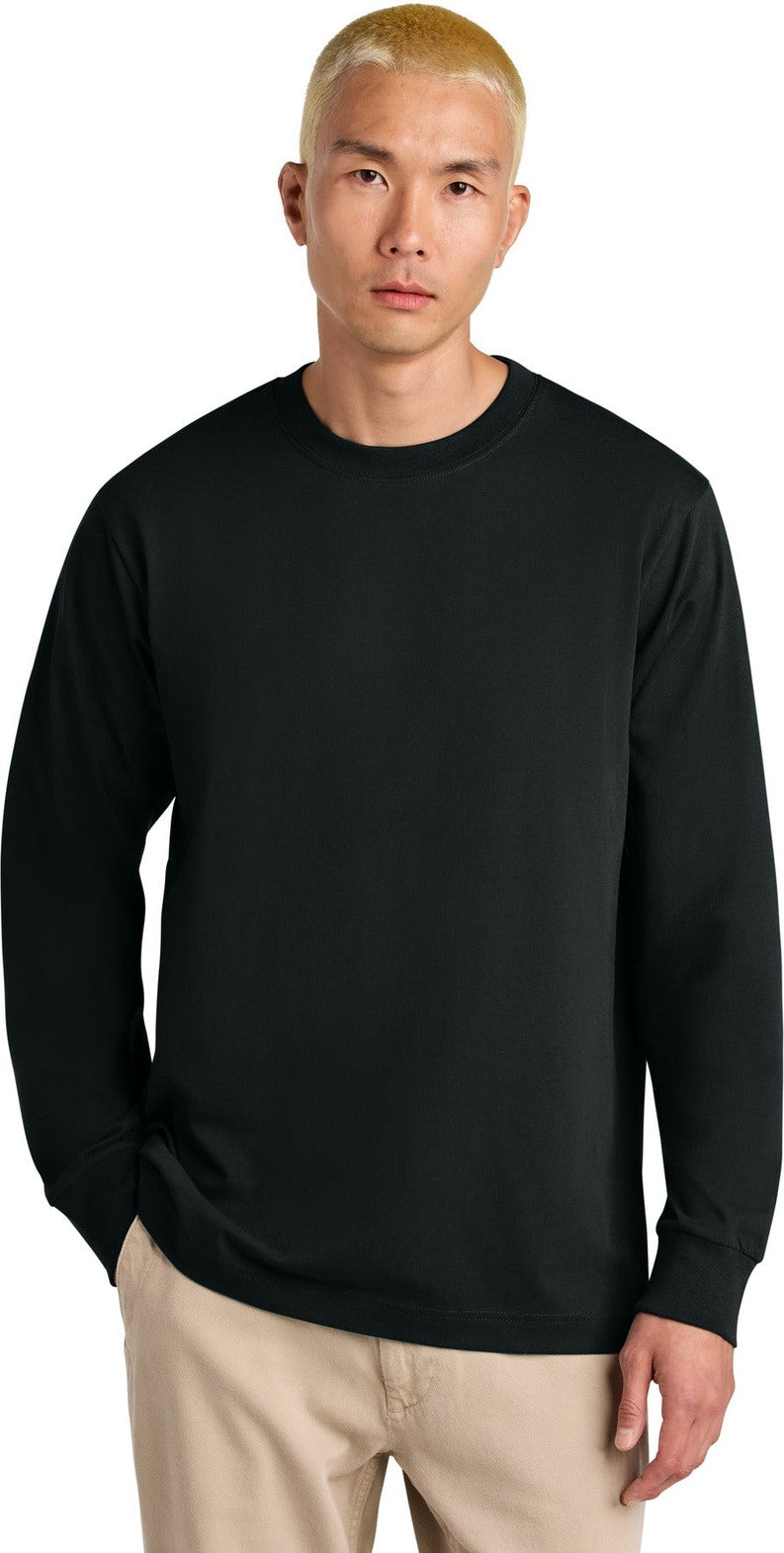Front View of Black Stanley/Stella Unisex Freestyler Heavyweight Long Sleeve Tee SXU023