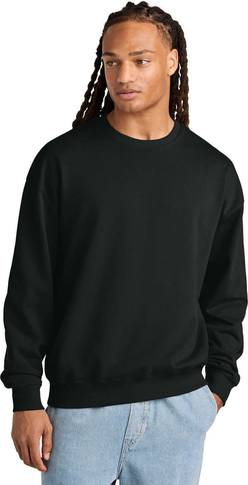 Front View of Black Stanley/Stella Unisex Ledger Dry Crewneck Sweatshirt SXU029