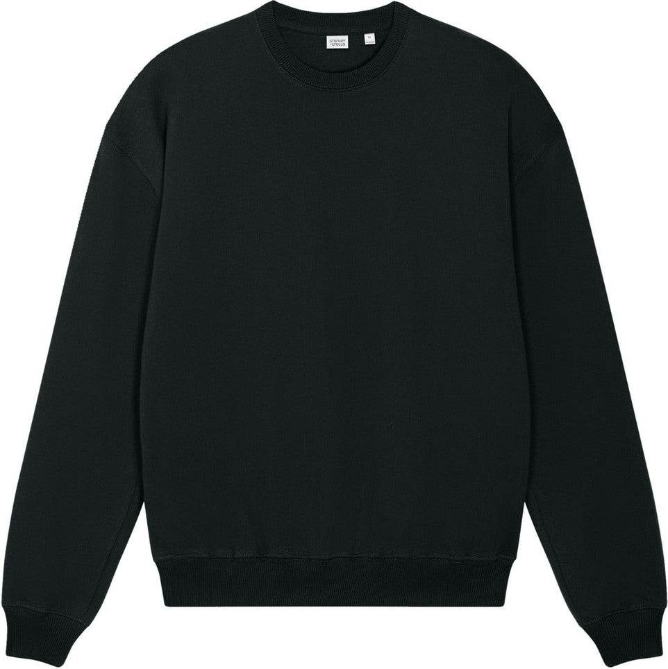 Front View of Black Stanley/Stella Unisex Ledger Dry Crewneck Sweatshirt SXU029