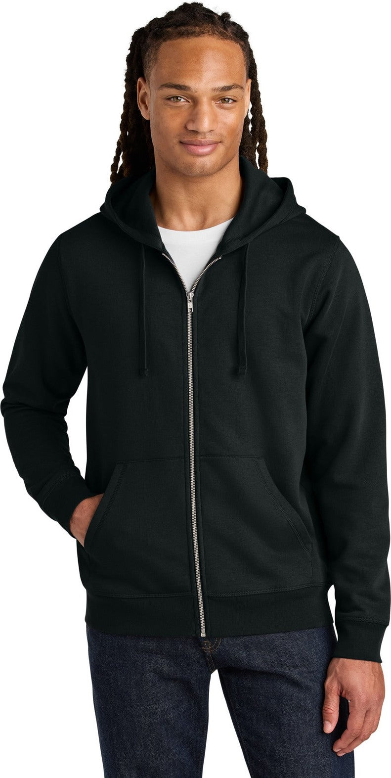Front View of Black Stanley/Stella Unisex Mixer Full-Zip Hooded Sweatshirt SXU011
